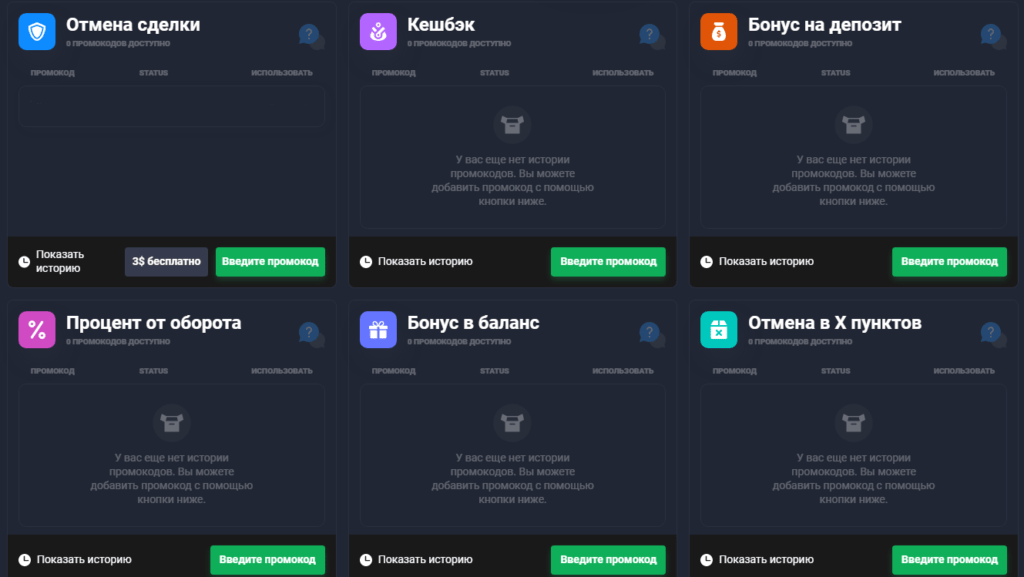 доступные промокоды
