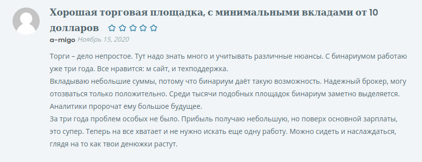 отзыв о торговых условиях