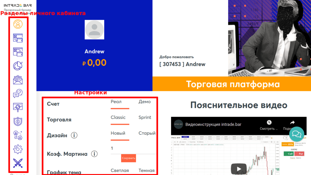 разделы личного кабинета