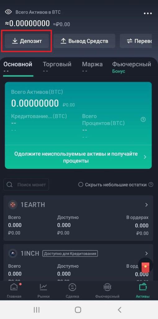 пополнение через приложение