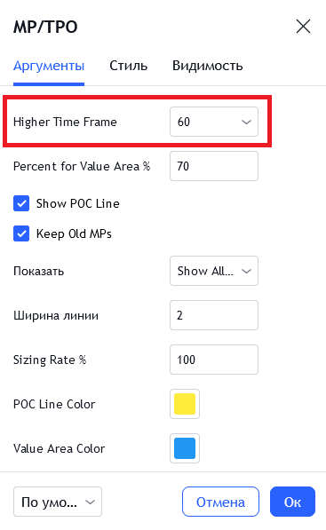 настройка временных рамок
