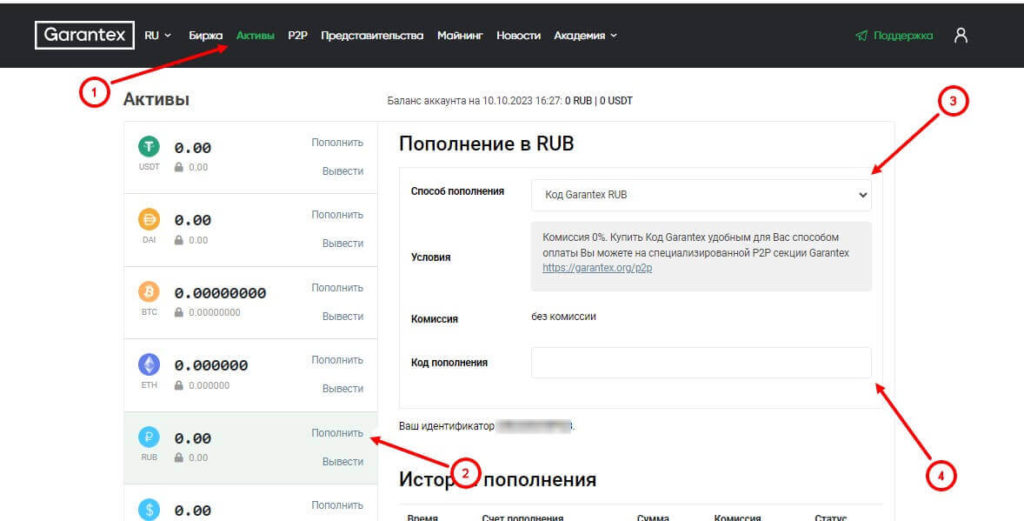 пополнение в рублях