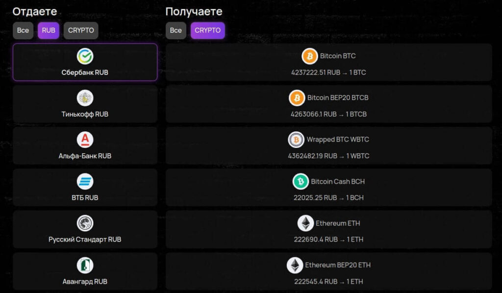 обмен криптовалюты