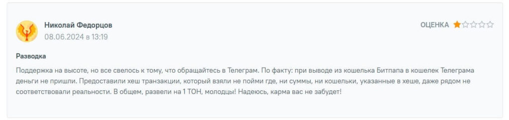 отрицательный отзыв битпапа