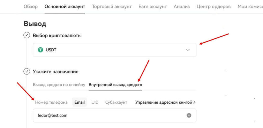 вывод с okx