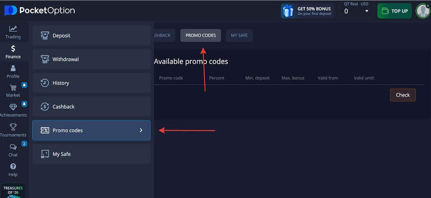 Promo Codes Section